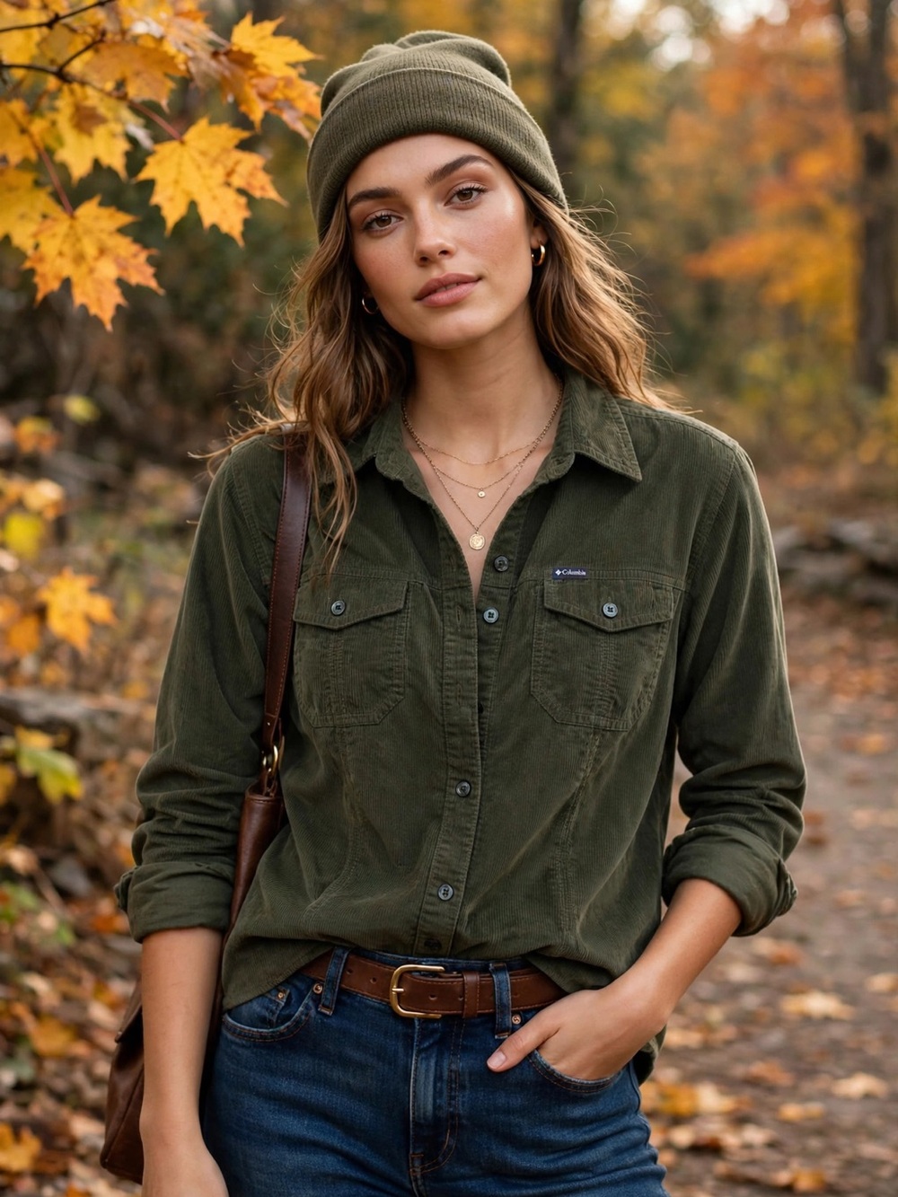 Columbia Women’s Olive Green Corduroy Button-Front Shirt - Medium